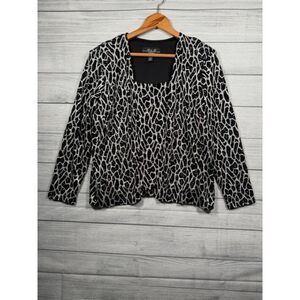 R & M Collection Women's 14 Black Silver Sequin Mock Twinset Top 4375